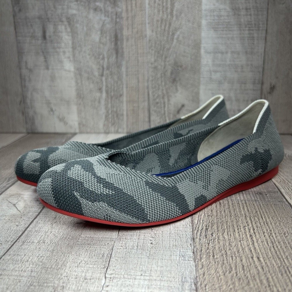 Rothy's The Flat Camo Women's Slip On Ballet Flat Shoes Red Sole Gray Size 6.5